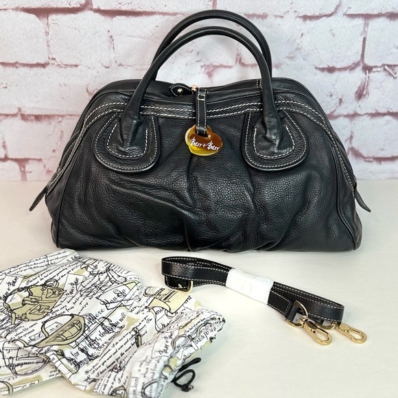 BARR + BARR Black Pebbled Leather White Stitching Large Doctor Bag Satchel NWOT - Picture 2 of 15